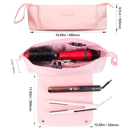 ANGENIL Large Capacity Heat Mat Hot Hair Iron Tools Travel Bag, 2 in 1 Portable Organizer Bags with Large Heat Resistant Mat for Hair Straighteners, Curling Irons, Hot Air Brushes, Travel Essentials - color: Blush