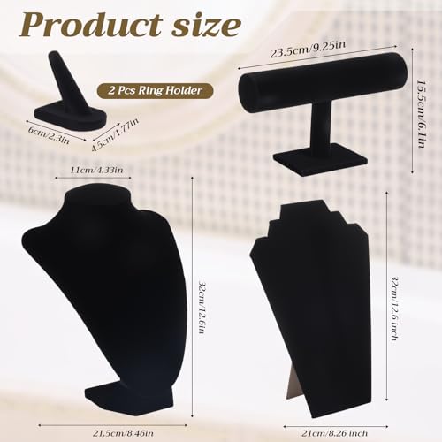 Leinuosen 5 Pcs Velvet Jewelry Display Set for V-shaped and Flat Necklace Stand Ring Finger Holder T Shape Bracelet Stand