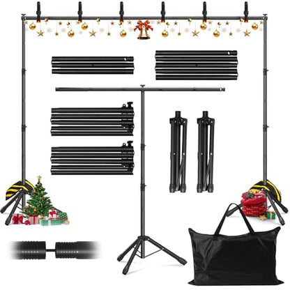 3-in-1 Backdrop Stand Kit 10x8.5 ft for Photography Studio, T-Shape Backdrop Stand for Wedding Parties, Background Stand for Photo Video Studio with Carring Bag, 6 Clamps, 2 Sandbags - size: 10x8.5 Ft