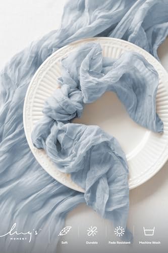 Ling's Moment Luxury Cloth Wedding Napkins - 19x19 Inch Reusable Cheesecloth Linen Napkins for Wedding Reception, Bridal Shower, Dinner Table - Washable, Durable (Set of 10), [Dusty Blue] - color: Blu-dusty Blue