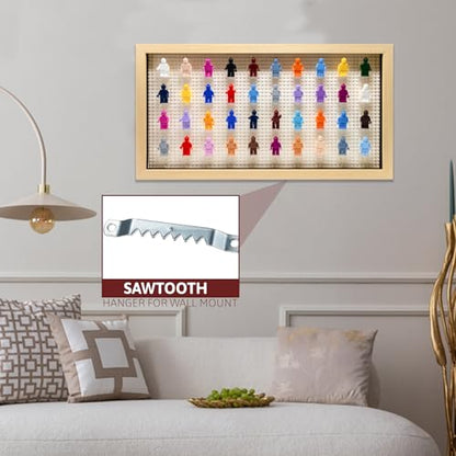 Figurine Display Case 10x20.125 Natural Shadow Box for Miniature Figures 10x20.125 Natural Wood Shadow Box with White Base to Display Up to 56 Block Figures - color: Natural With White Backing, size: 10x20.125