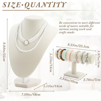 Huquary 6 Pcs Velvet Jewelry Display Set Necklace Display Stand T Bar Bracelet Holder Jewelry Bust for Home Store Trade Show(Beige) - color: Beige