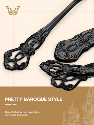 Stapava 40 Pcs Black Silverware Set, Gorgeous Retro Royal Silverware Set for 8, Stainless Steel Mirror Flatware Cutlery Set, Include Forks Spoons and Knives set, Dishwasher Safe Utensils - style: Retro Royal Black