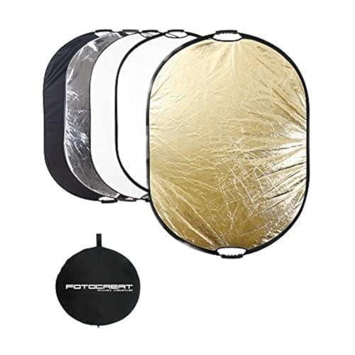Portable 5-in-1 Oval 60”X80”/150X200cm Reflector Translucent Professional Collapsible Multi-Disc Light Reflector with Handles Silver, Black, Gold, White Surface for Photography Photo Studio