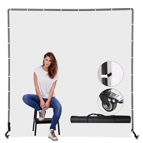 Movable White Backdrop Stand with Pulley, Suitable for Studio Photography, Stage Background Layout, Portrait and Product Photography, Live Streaming, Cutout (7 * 6.5FT) - size: 7*6.5FT