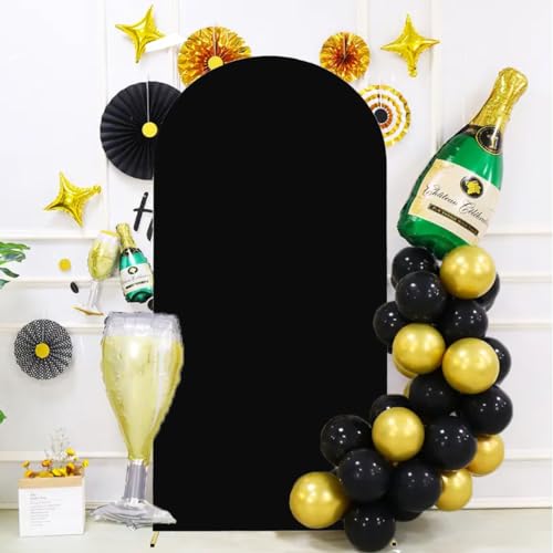 Albassa Arch Backdrop Cover 2-Sided Spandex Wedding Arch Covers Fitted Round Top Chiara Backdrop Stand Cover for Baby Shower Birthday Party Wedding Decoration (Black, 7.2FT) - color: Black, size: 7.2FT