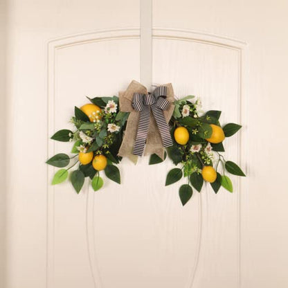 MANMAOHE Flower Swag Artificial Lemon Swag 22In Spring/Summer Wreath Fruit Wreath Garland with Ribbon Daisy and Eucalyptus Leaves for Wedding Home Party Wall Decor