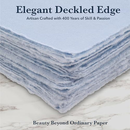Wanderings 50 Pack Blue A6 Handmade Deckled Edge Cotton Paper - 4x6 - Cold Pressed Texture - Paint, Watercolor, Writing, Printer - Cards, Wedding Invitations, Menus, Arts and Crafts. 150gsm - color: Blue, size: A6