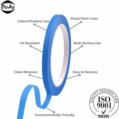 Blue Painters Tape 1/4 Inches x 30 Yards - Multi Surface Use - 120 Yards Total - 4 Rolls - size: 0.25"