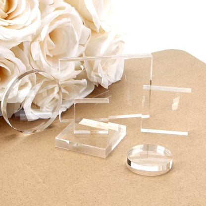 6 Pcs Clear Acrylic Blocks Wedding Flat Lay Props, Solid Acrylic Riser Styling Photography Clear Stamp Display Block Set Props Wedding, Acrylic Pedestal Crystal Blocks for Ring Geodes Crafts