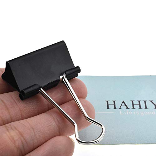 HAHIYO Binder Clips Paper Clamps Spring Steel Sturdy Medium 1.26 inches Width 0.45 Inch Capacity No Sharp Edges Heavy Duty Tight Grip Reusable Black Metal Bright Finish for Home Office School 16 Pack - size: 1.26in-16P