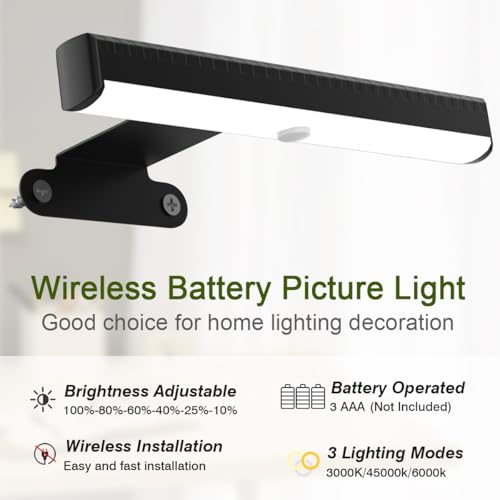 6Pack Wireless Picture Light for Wall Battery Operated Wall Sconces with Remote 3 Lighting LED Painting Light Timer&Dimmable Art Display Lights for Picture Gallery Posters Living Room Home Decor - size: 6Pack Black