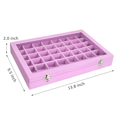 Vicoter Velvet Jewelry Tray 48 Compartments Jewelry Display Organizer with Transparent Cover Rings, Earrings, Necklaces, Pendants Storage Box for Girls, Wives, Mothers, Women - color: Pink, size: 48 Grid