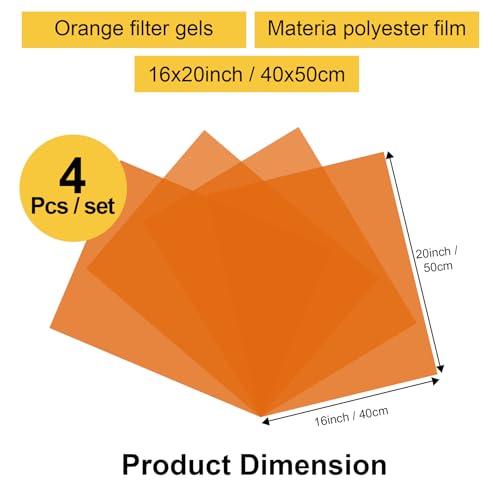 Meking 16x20 inch Lighting Gels Full CTO Photo Lights Gel Orange Filters Transparent Color Correction Light Sheets for Photography Red Head Strobe Flashlight 4Pack - color: 85 Orange
