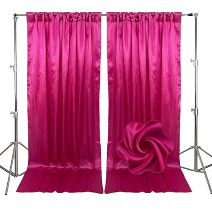 10ft x 10ft Fuchsia Backdrop Curtains for Parties, Fabric Satin Background Curtain with Rod Pockets for Weddings, Birthday, Baby Shower, Photography, Graduation Party Backdrop Drapes, 2 Panels - color: Fuchsia