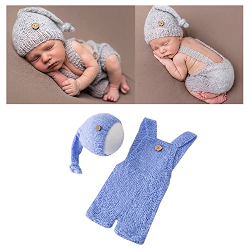 Fashion Cute Newborn Boy Girls Baby Costume Outfits Photography Props Hat Pants - color: Light Blue