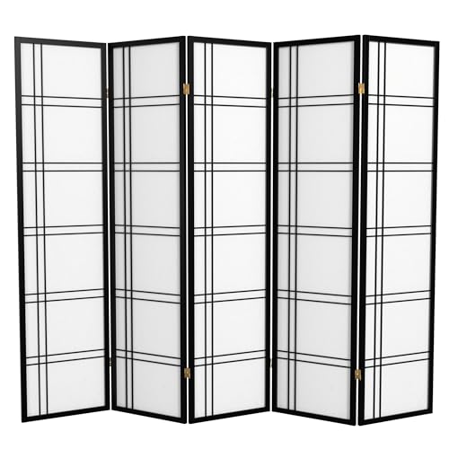 Red Lantern 6 ft. Tall Double Cross Shoji Screen - Black - 5 Panels - color: Black, size: 5 Panel