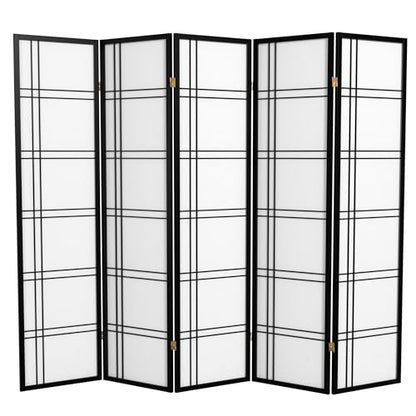 Red Lantern 6 ft. Tall Double Cross Shoji Screen - Black - 5 Panels - color: Black, size: 5 Panel
