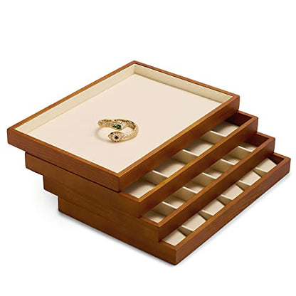 Oirlv Wood 24 Grids Jewelry Tray with Removable Inserts Jewelry Pads Necklace/Pendant Display Organizer Tray(Creamy-white) - color: Creamy-white 24 grid necklace/pendant jewelry tray