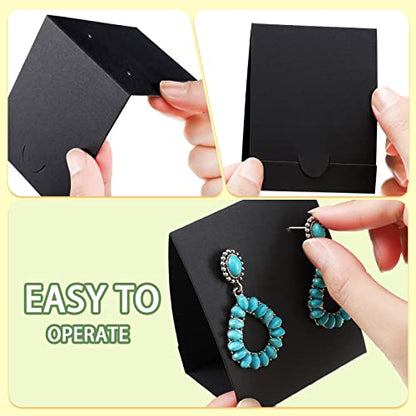 100 Pcs Standing Earring Display Cards Holders Paper Hanging Earring Packaging for Small Business Jewelry Packaging Supplies Selling DIY Retail Show Photography Props(Black) - color: Black