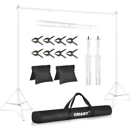 EMART Backdrop Stand 10x8.5ft(WxH) Photo Studio Adjustable Background Stand Support kit with 2 Crossbars, 8 Clamps, 2 Sandbags and Carry Bag for Parties, Events Decoration, Wedding, Photography -White - color: White, size: 10x8.5ft