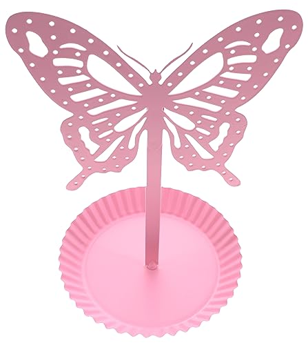 Top Brass Butterfly Earring Holder Organizer Metal Standing Jewelry Tree Display with Ring Tray (Pink) - color: Pink