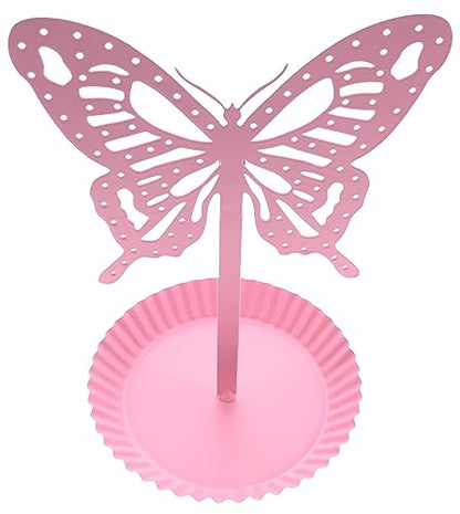 Top Brass Butterfly Earring Holder Organizer Metal Standing Jewelry Tree Display with Ring Tray (Pink) - color: Pink