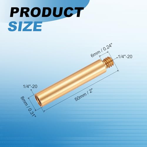 PATIKIL 2" Metal Extension Rod, 2 Pcs 1/4"-20 Female to Male Thread 0.31" Aluminum Alloy Lightweight Stabilizer Accessory Mount Tripod Extender Tube for Tripod DSLR Action Cameras, Gold - color: Gold, size: 1/4"-20, 2" Length, 0.31" Rod