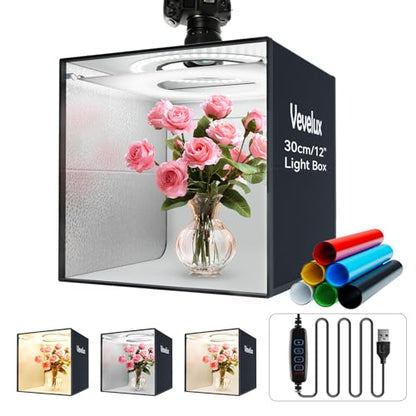 Photo Studio Light Box Photography, 12"x12"x12" Professional Dimmable Shooting Tent Kit with 120 LED Lights (CRI＞90), 6 Color Backdrops & 1 Diffuser for Jewelry and Small Items Product