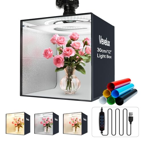 Photo Studio Light Box Photography, 12"x12"x12" Professional Dimmable Shooting Tent Kit with 120 LED Lights (CRI＞90), 6 Color Backdrops & 1 Diffuser for Jewelry and Small Items Product - size: 12inch