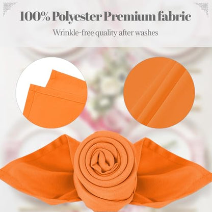 PLOYMONO Orange Heavy Duty Cloth Napkins - 17 x 17 Inch Solid Washable Polyester Dinner Napkins - Set of 8 Napkins with Hemmed Edges - Great for Parties, Fall Festival, Autumn, Halloween, Thanksgiving - color: Orange