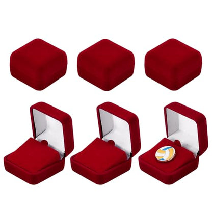 PH PandaHall 6pcs Velvet Badge Display Box, Red Jewelry Lapel Pin Gift Box Coin Presentation Display Boxs Badge Storage Display Case for Brooch Christmas Medal Collection, 1.67 x 1.67 x 1.08 Inch - color: Dark Red