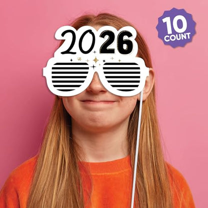 Big Dot of Happiness Hello New Year Glasses - Paper Card Stock 2026 NYE Party Photo Booth Props Kit - 10 Count