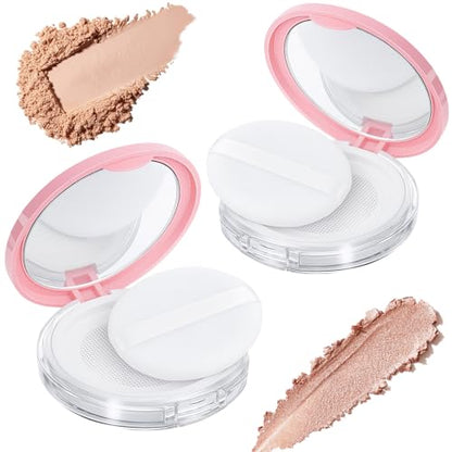 2-Pack Refillable Loose Powder Container with Puff & Mirror - 0.17 oz Travel Portable Empty Makeup Compact with Mesh for Women Girls, Pink - color: Pink