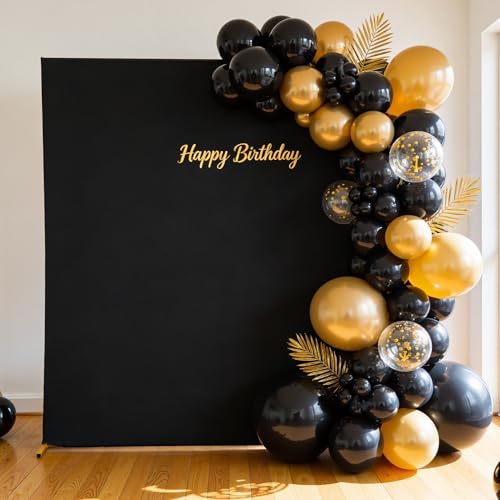 Black Square Backdrop Cover 6.6FT x 6.6FT with Zipper, Spandex Fitted Stand Cover, 4 Way Stretch Wrinkle-Free Fabric for Wedding Party Birthday Photo Background Decor - color: Black