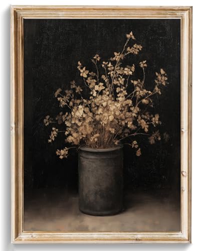 uniro Vintage Floral Wall Art Print, Moody Fall Dried Flowers Vase Wall Painting, Retro Rustic Botonical Still Life Fall Wall Decor, Vintage Posters for Room Aesthetic for Bedroom Living Room, Gothic Victorian Decor(8" x 10"-UNFRAMED) - color: Fall Dried