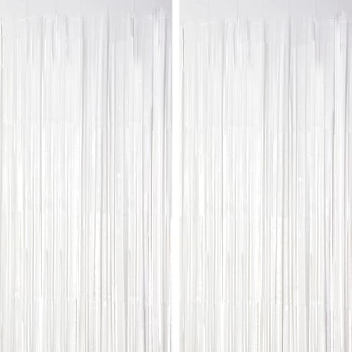 Voircoloria 2 Pack White Tinsel Foil Fringe Curtains, White Party Decorations, Metallic Tinsel Party Streamers Backdrop for Birthday Baby Shower Graduation Wedding Anniversary Party Decorations - color: White