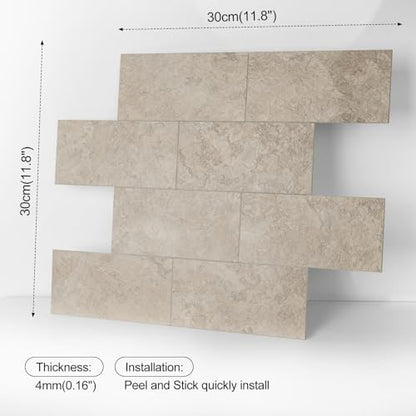 10 Sheet Stone Beige Peel and Stick Backsplash, 12’’Luxury Ceramic Look Self Stick Subway Tiles, Waterproof Peel and Stick Wall Tiles for Kitchen and Bathrrom - color: Stone Beige