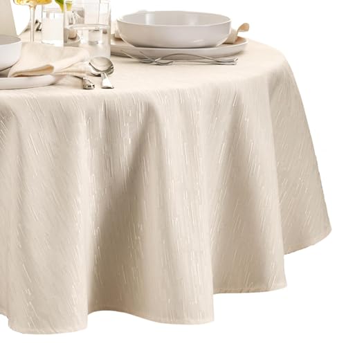 Elrene Home Fashions Continental Solid Texture Water, Stain & Wrinkle Resistant Tablecloth, 60"X84" Oval, Ivory - color: Ivory, size: 84" x 60" (Oval)
