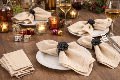 ALPHA Living HOME Linen Cloth Napkins Set of 48, 18x18 Inches Flax Cotton Dinner Napkins, Natural Fabric with Hemstitched Mitered Corners, Reusable & Machine Washable for Wedding, Party & Table Decor - color: Natural, size: 18" x 18" (Set of 48)