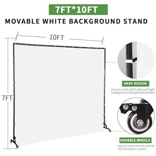 Movable White Backdrop Stand with Pulley, Suitable for Studio Photography, Stage Background Layout, Portrait and Product Photography, Live Streaming, Cutout (7 * 10FT) - size: 7*10FT