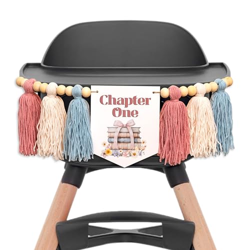 Upfirst Chapter One Highchair Banner - Storybook 1st Birthday Decorations Sign Banner,Wildflower Book Theme Tassel Banner,Anniversary Photo Background Props - color: Chapter One banner pink