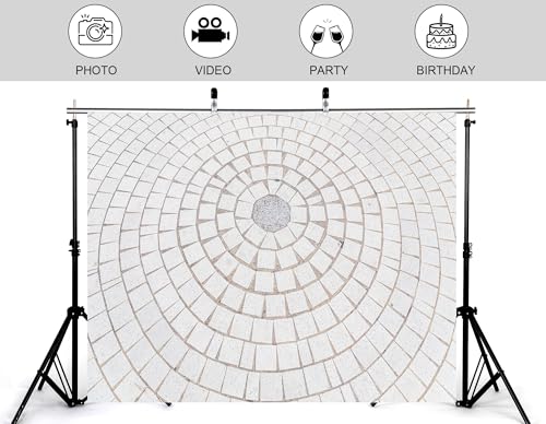 10x7ft Circular Paved Tile Backdrop with Geometric Design and Neutral Tone Photography Background for Outdoor Event and Wedding Decorations Banner Photo Booth Props - size: 10x7ft