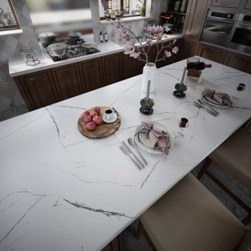 TOTIO 32x78inch Extra Wide Black White Marble Wallpaper Glossy Thicken Self-Adhesive Furniture Stickers Granite Look Wall Sticker Peel Stick Countertop Waterproof Contact Paper for Kitchen Bathroom - color: White, size: 32" x 78"