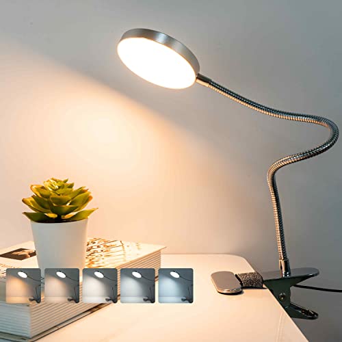 LiFMIRA Clip-on Lamp Reading Light - 5 Color Modes, 10 Brightness Levels, 8W, 66 LED, Eye-Caring Metal Clamp Light with Gooseneck for Bed, Headboard, Desk, Video Conferencing, Makeup - color: Silver
