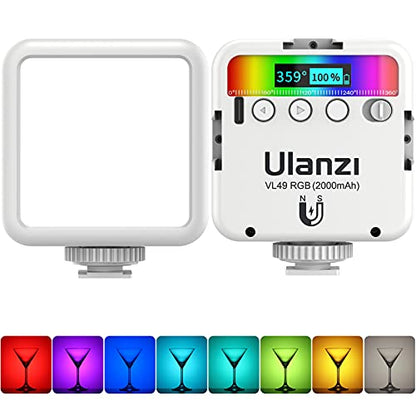 ULANZI VL49 RGB Video Lights White, LED Camera Light 360° Full Color Portable Photography Lighting w 3 Cold Shoe, 2000mAh Rechargeable CRI 95+ 2500-9000K Lamp Support Magnetic Attraction - color: White