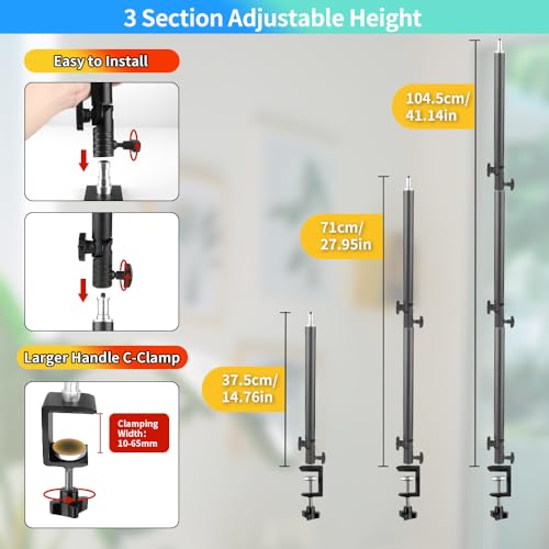 Heavy Duty Overhead Camera Desk Mount Stand 14.5"-41" with 1/4" Screw, 3-Section 360°Rotatable Detachable Articulating Boom Arm with Enlarged Handle C Clamp, Tabletop Light Stand for Streaming Vlog - color: DTMS05