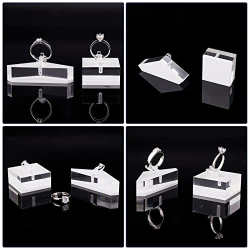 AHANDMAKER 2 Sets Acrylic Ring Display Holder, Triangle Square Clear Acrylic Block Jewelry Storage Stand for Ring Jewelly Display Home Trade Show Photo Prop Exhibit