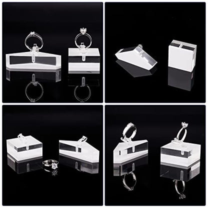 AHANDMAKER 2 Sets Acrylic Ring Display Holder, Triangle Square Clear Acrylic Block Jewelry Storage Stand for Ring Jewelly Display Home Trade Show Photo Prop Exhibit
