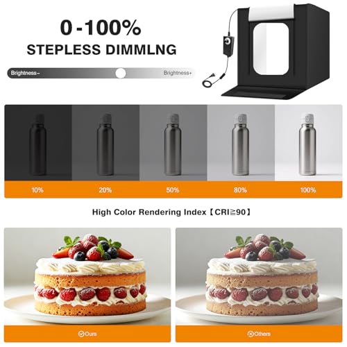 Light Box Photography 20"x20" with 80LED Lights and 4 Color Backdrops Photo Box with Lights, Foldable Light Box with Adjustable Brightness, 6000-6500K Dimmable Portable Picture Box Shooting - size: 20" with 6000-6500K